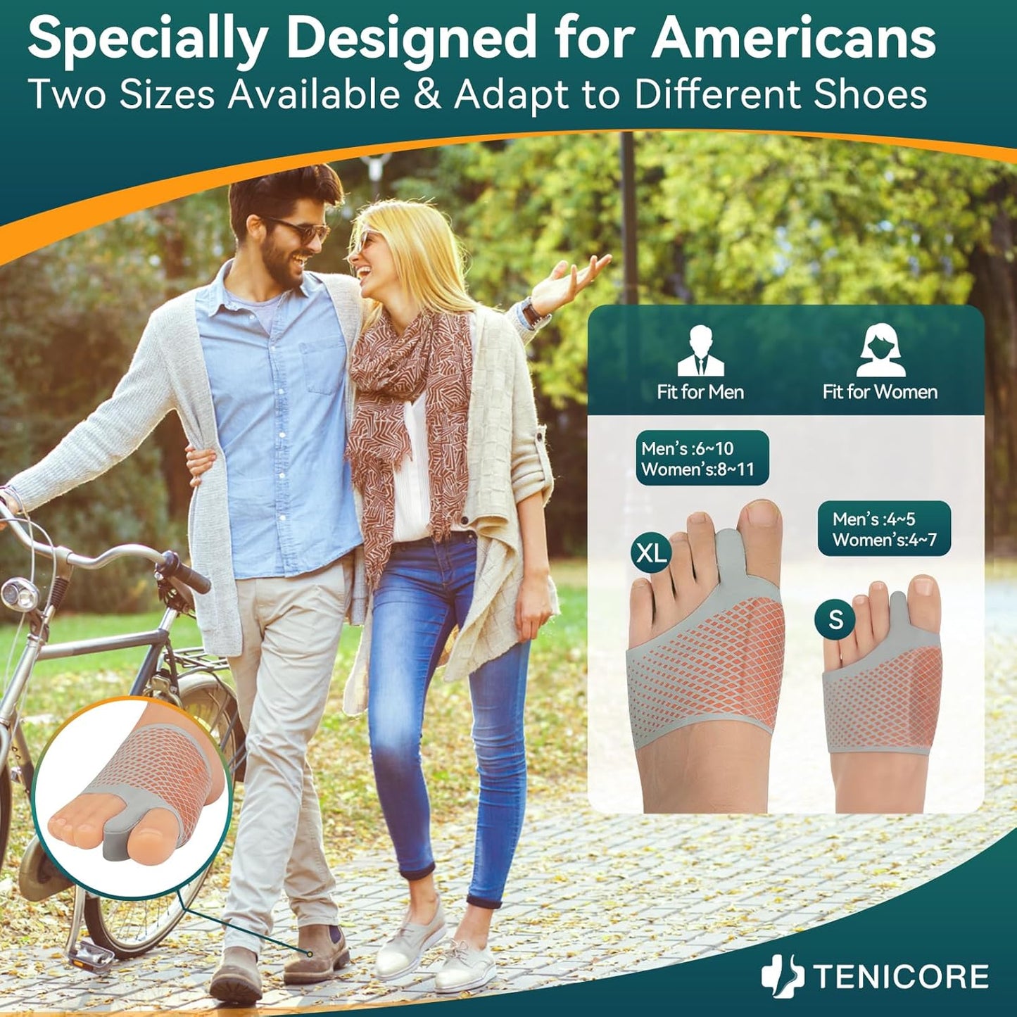 The hallux valgus corrector designed for American consumers was showcased. It is available in two sizes (S and XL), corresponding to the different size ranges of men's and women's shoes respectively. Its lightweight design can be easily matched with everyday shoes and can be worn all day long.
