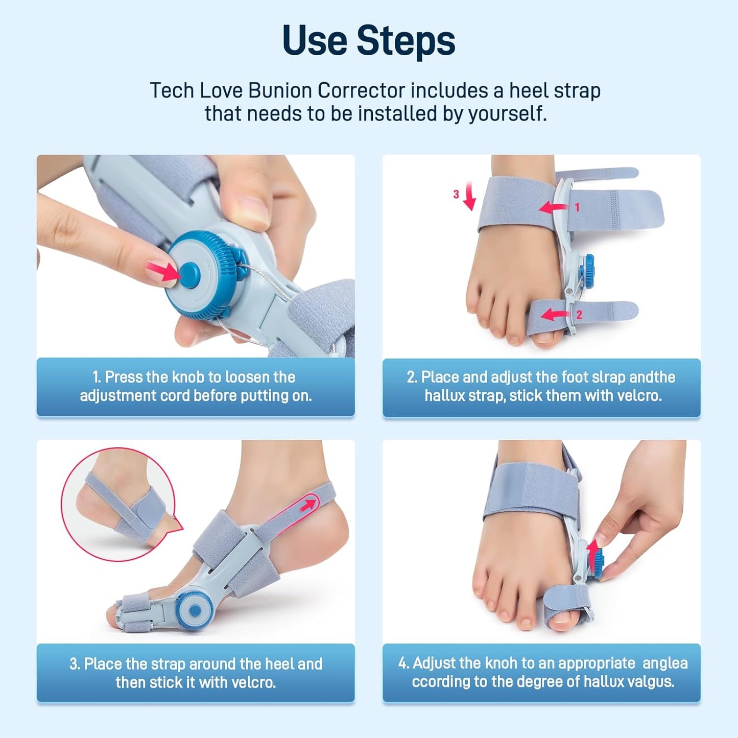TENICORE Adjustable Knob Bunion Brace Splint Anti-slip Heel Strap With Toe Seperator