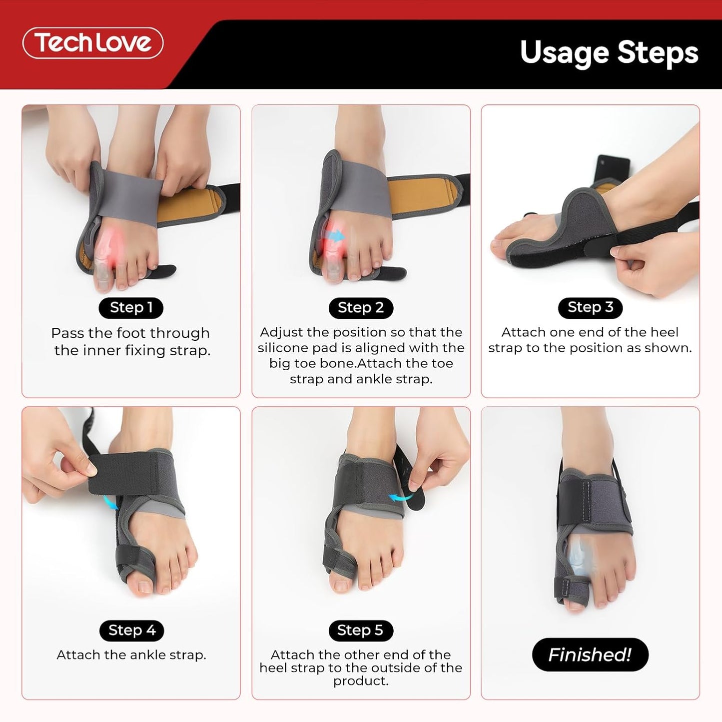 Tech Love Bunion Corrector for Women Men Big Toe 1 Pair