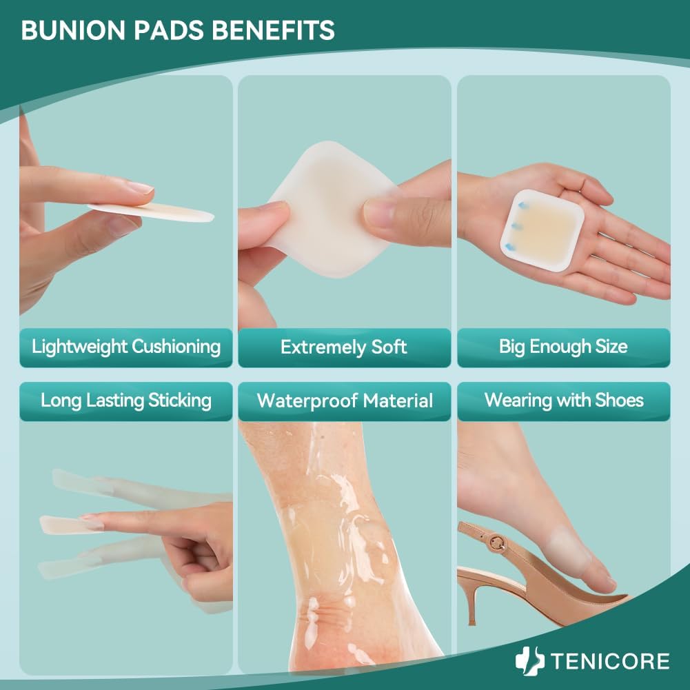 TENICORE Bunion Pads Bunion Cushions Toe And Waterproof Thin 10 Pcs