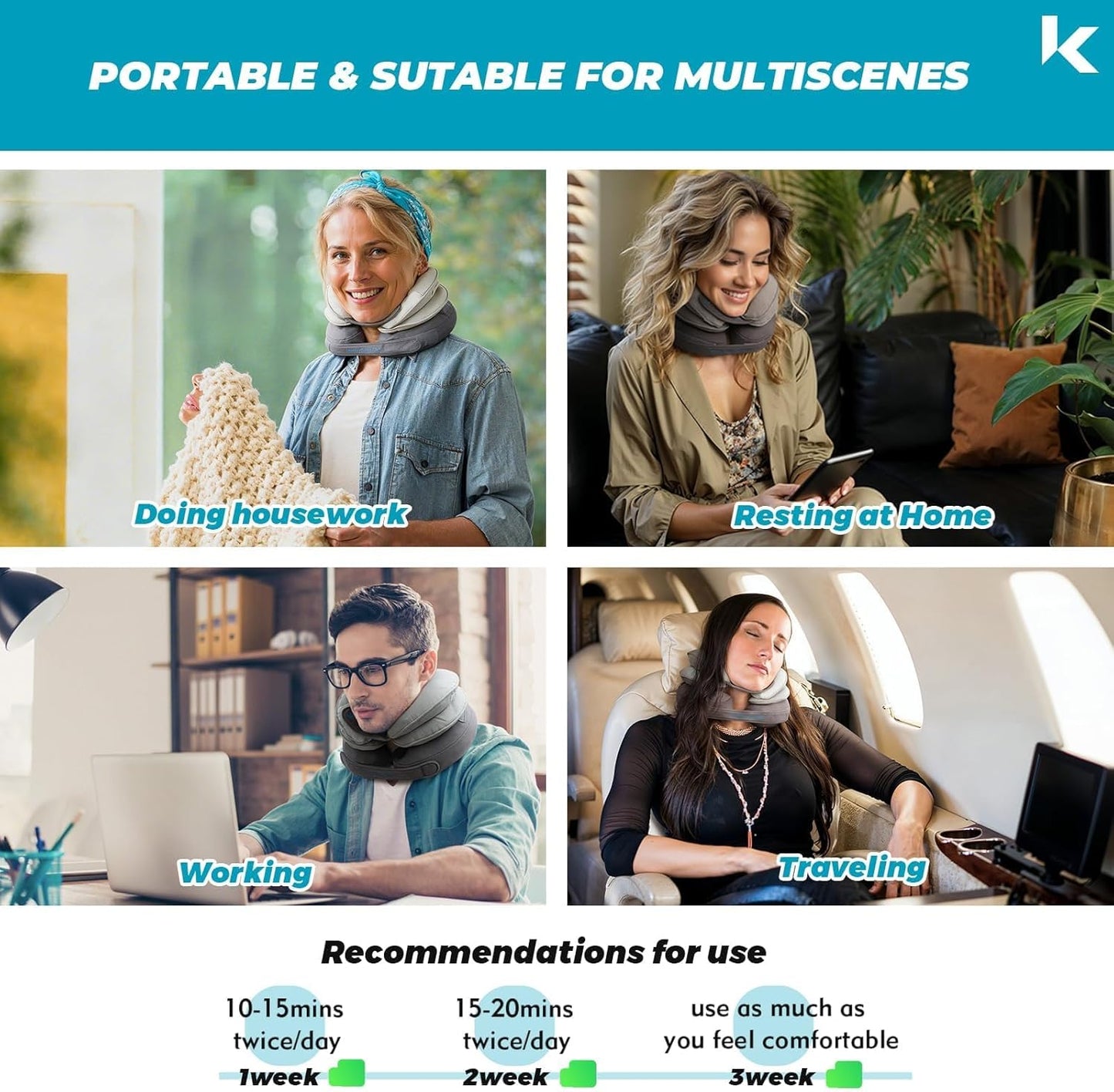 An office worker is following the recommended usage plan for the stretcher—twice a day for 10-15 minutes each time during the first week; as he gets used to it, he gradually increases the usage time. He can conveniently use the product whether he is working, doing housework, or resting.