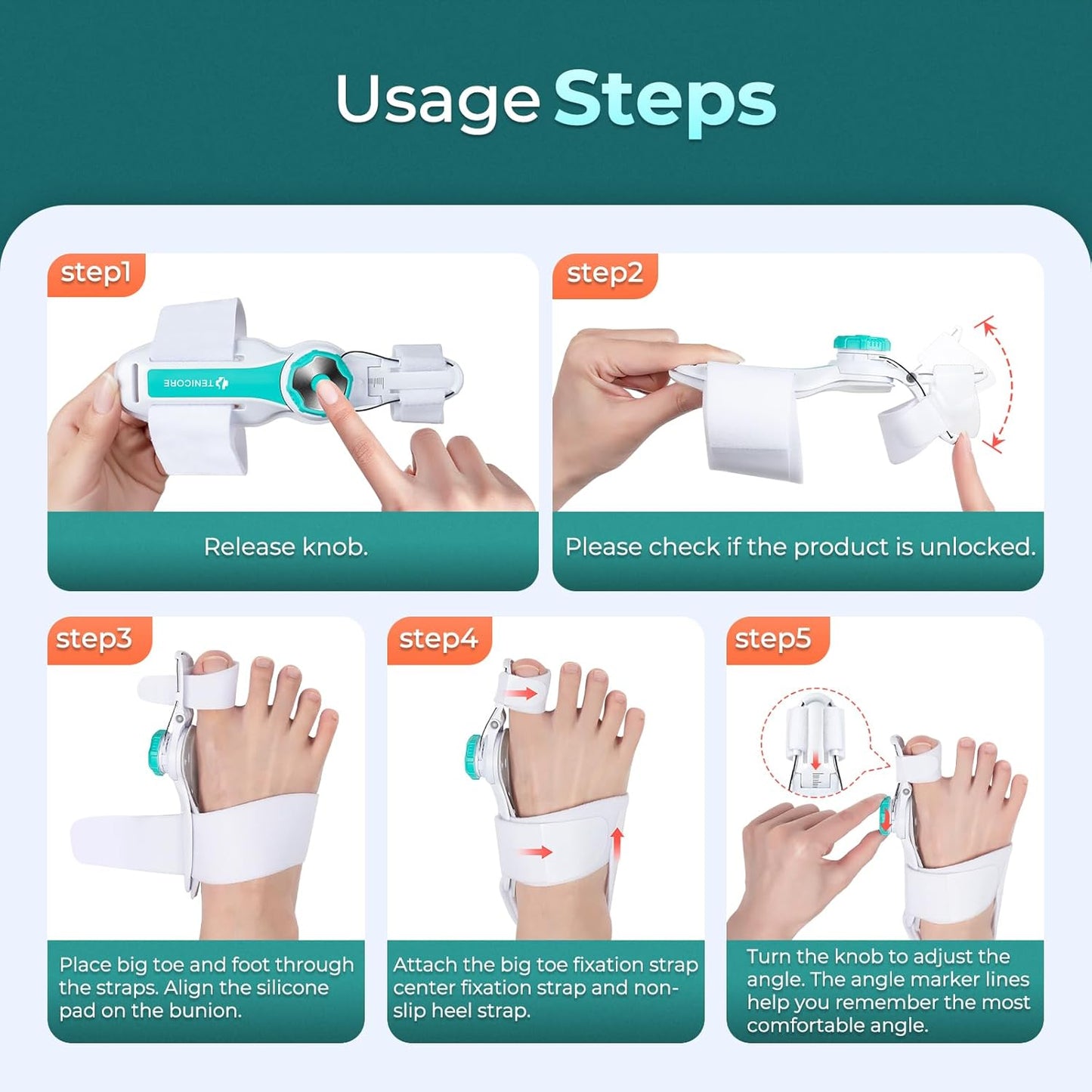 TENICORE Bunion Correctors Women Men Big Toe With Anti-slip Heel Strap 1PC