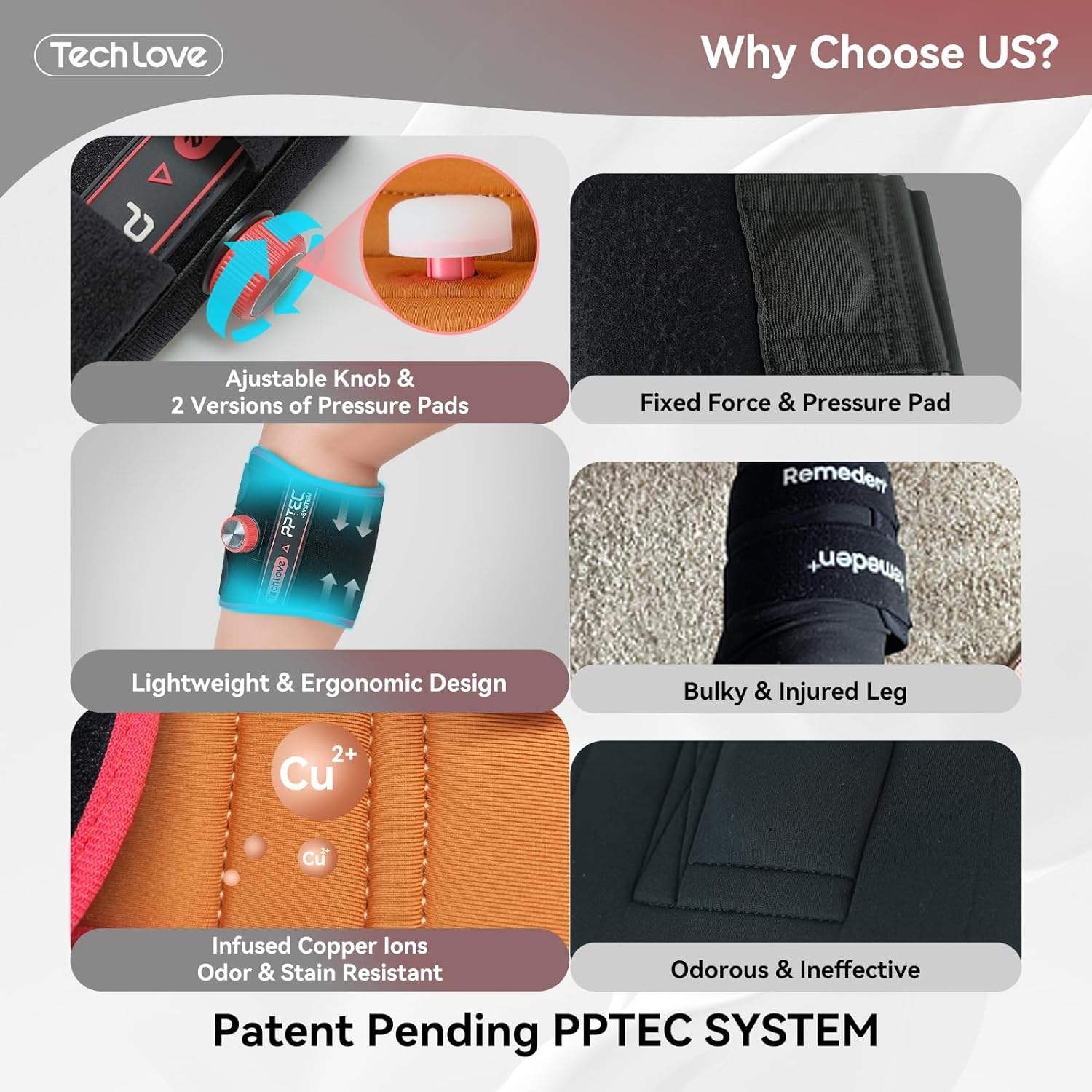 This stylish red and black knee brace is elegantly worn on the leg. Designed for both sports enthusiasts and everyday active people, its revolutionary rotatable metal knob provides precise and stable support for the knee. The copper ion (Cu²⁺) contained in the brace not only helps relieve discomfort but also makes the wearing experience healthier and more comfortable. This is the biggest difference from other products.
