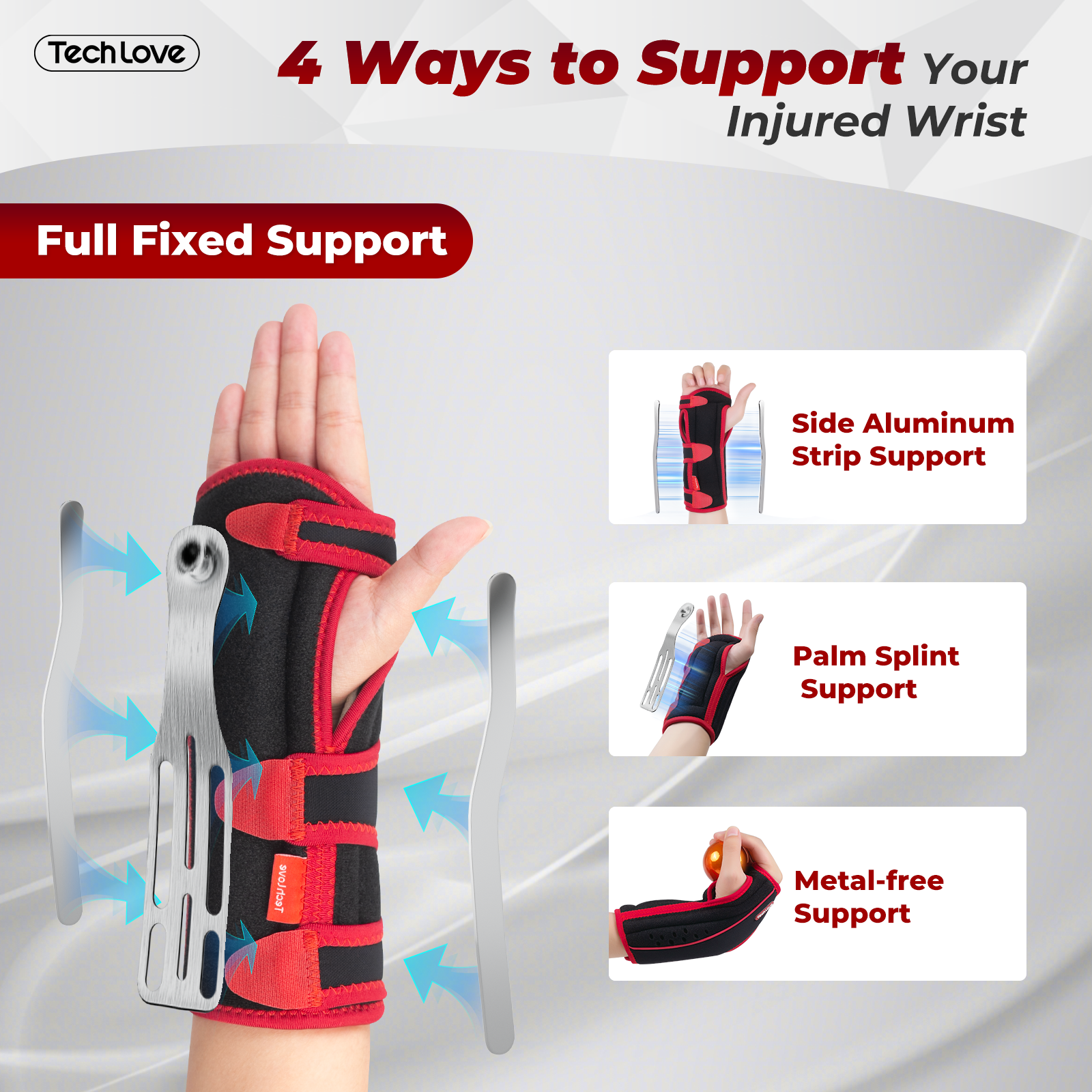 The wrist brace's corrective effect, from the 15° stage to 0°, clearly indicates the improvement at each stage (1 month, 2 months, 3-6 months), proving that the product can effectively relieve pain and restore natural shape.