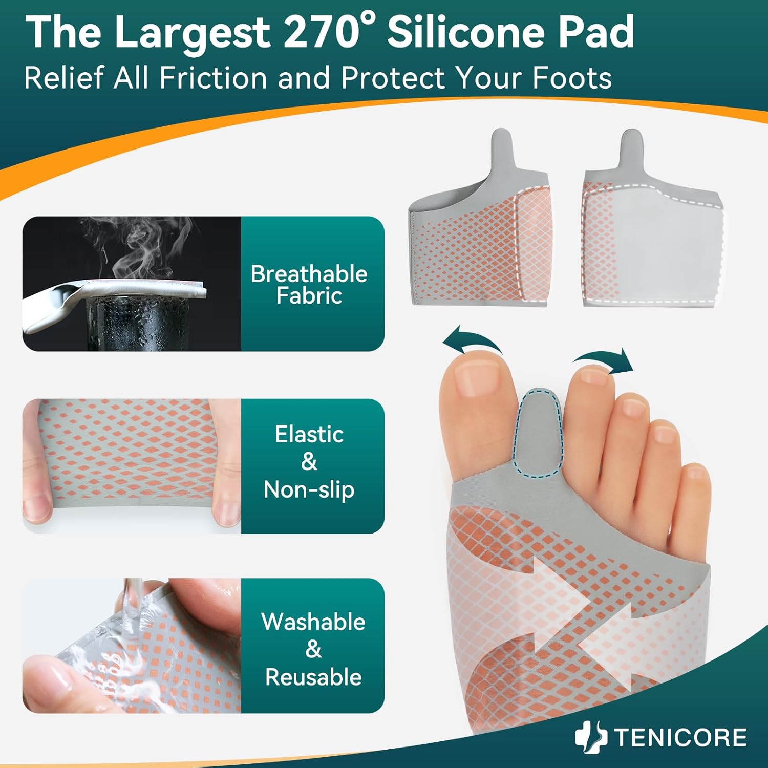 The hallux valgus corrector was shown to be made of breathable fabric, highly elastic and non-slip design, and can be washed and reused. Its 270-degree large-area silicone pad can effectively relieve foot friction and provide all-round protection for the feet.