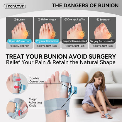 A woman is testing the effect of the bunion corrector at different time periods.