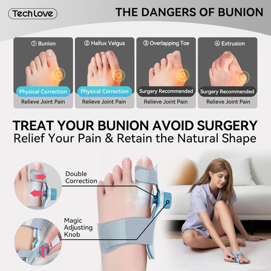 A woman is testing the effect of the bunion corrector at different time periods.