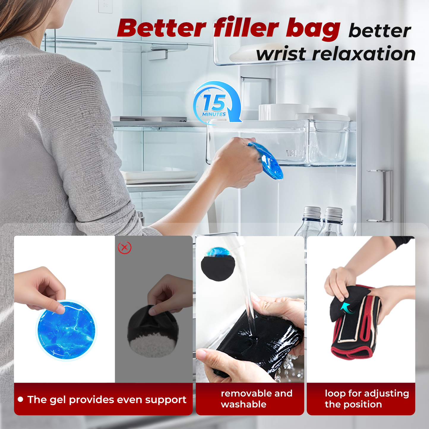 This wrist supporter is equipped with a unique gel filling bag, which can provide more uniform support than traditional fillings. The detachable design also makes cleaning very convenient.