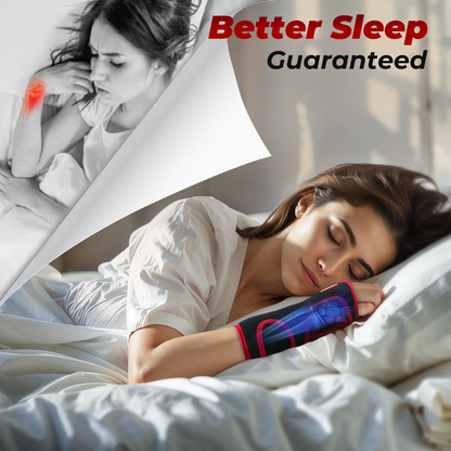 A woman sleeps with a wristband around her arm, and it helps her sleep better
