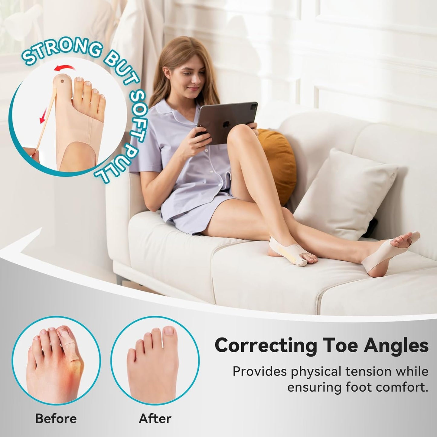 One user went from having difficulty walking due to bunions to now moving around easily while wearing a soft yet strong brace. The product ensures both corrective effectiveness and wearing comfort.