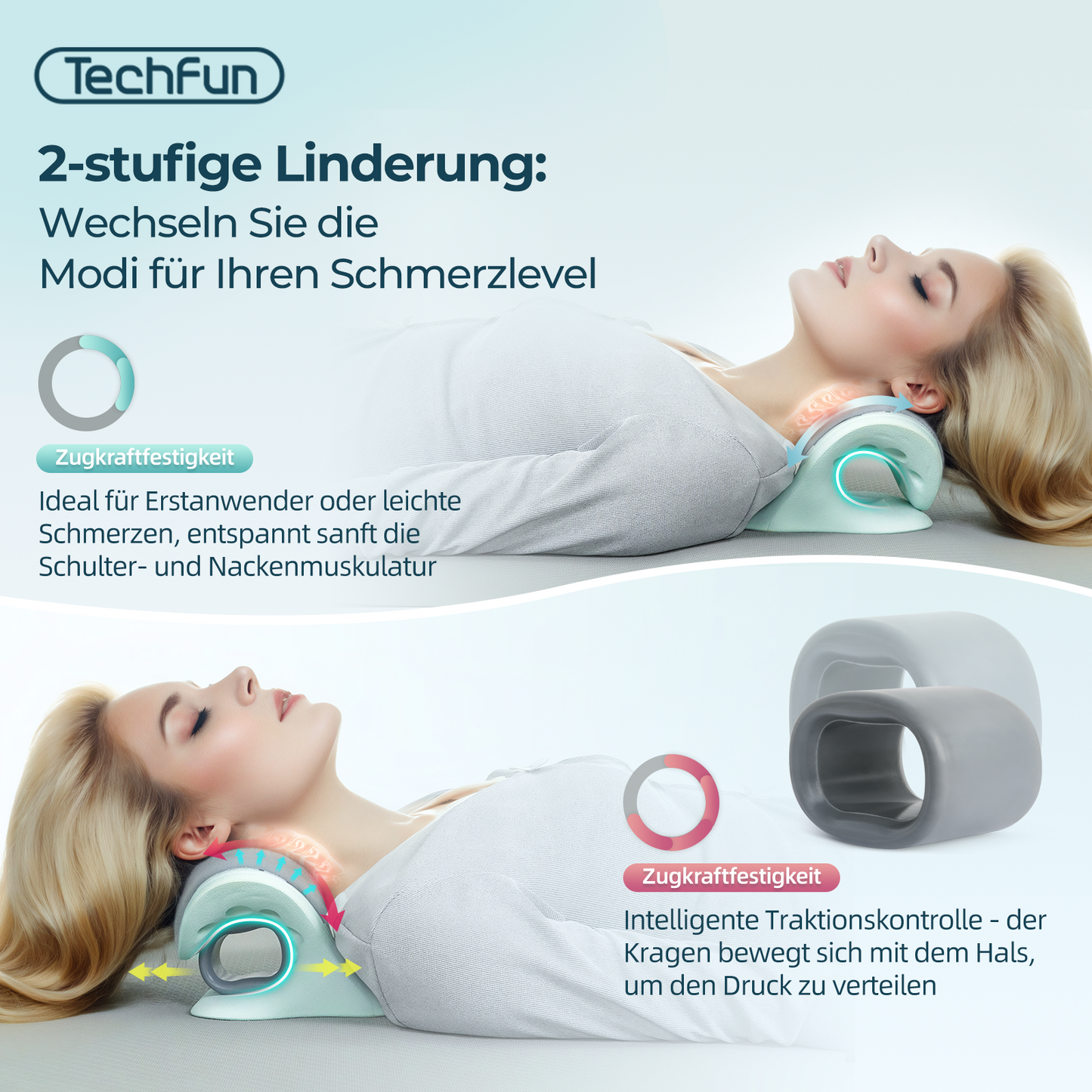 One user, who was frowning due to mild pain, relaxed after using the gentle mode; another user, who was driving, felt comfortable even when turning their head to look behind them, thanks to the adaptive support of the intelligent neck brace.