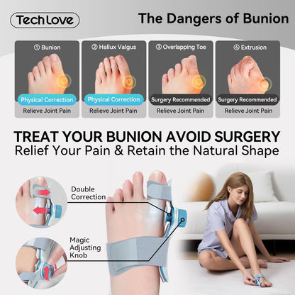 TechLove bunion corrector with double correction & magic adjusting knob - treats bunion, hallux valgus, avoids surgery, relieves joint pain