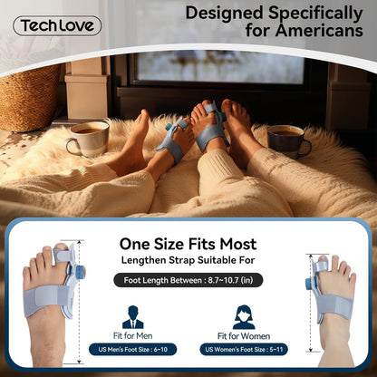 People wearing TechLove bunion corrector at family gathering - comfortable toe correction while chatting and relaxing with loved ones