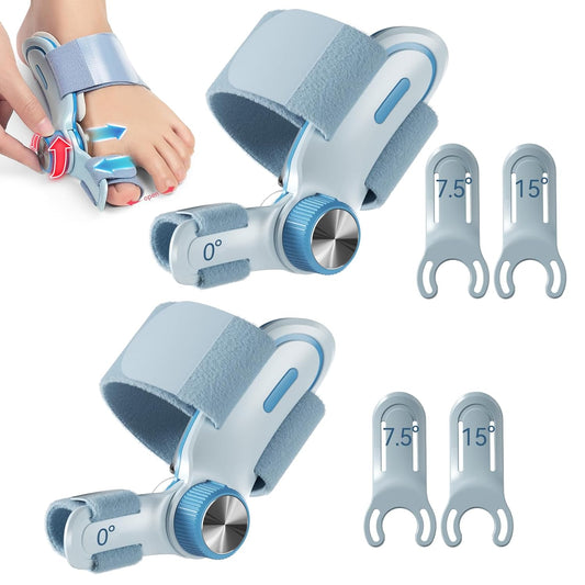 Close-up of TECHLOVE Bunion Corrector's 3 Interchangeable Angle Plates (0°, 7.5°, 15°) for Mild, Moderate, and Severe Hallux Valgus