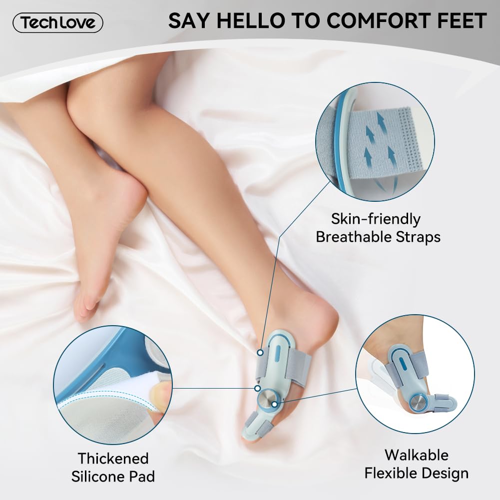 Tenicore professional-grade bunion corrector and toe separator. Features skin-friendly medical silicone, breathable straps for all-day wear, a thickened & walkable pad for comfort, and a flexible design for effective bunion relief and pain-free feet.
