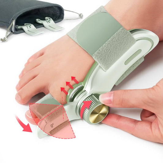 Tenicore Green Toe Spreader with rotating adjustment to different angles to adjust the bunion stage