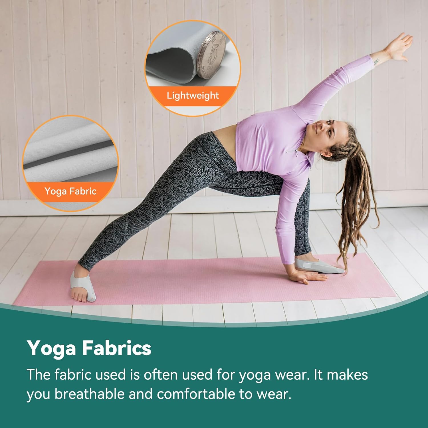 Beautiful yoga lovers practice yoga by wearing Bunion Socks, the fabric is very thin,