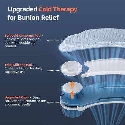 Bunion corrector with cold compress pad, silicone cushion and upgraded knob for hallux valgus relief
